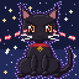 A Bombay with angry eyes, firing pew-pew bolts, trailing stardust, under a midnight sky, wearing a red collar. One of 4,444 Galaxy Gatos.